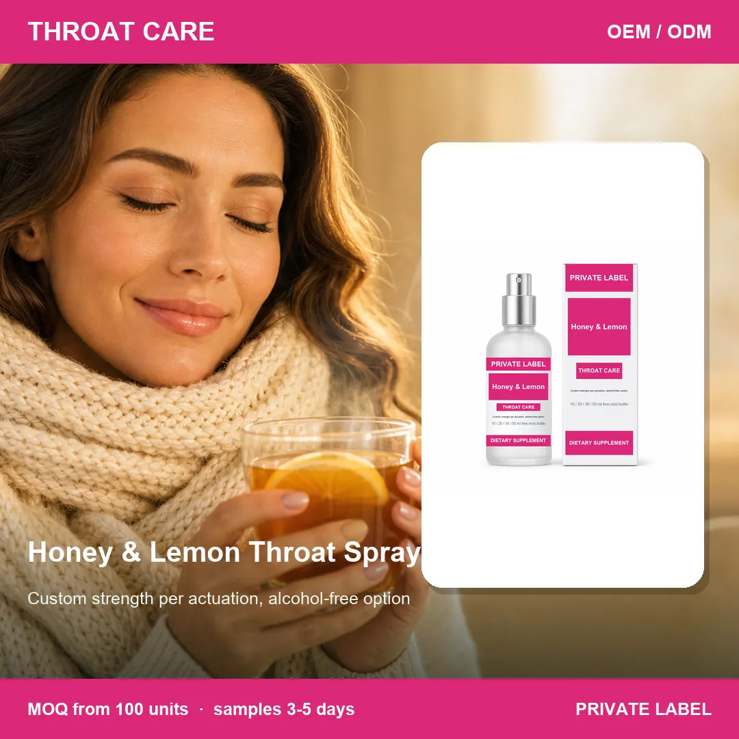Honey & Lemon Throat Spray — private-label supplement, lifestyle scene