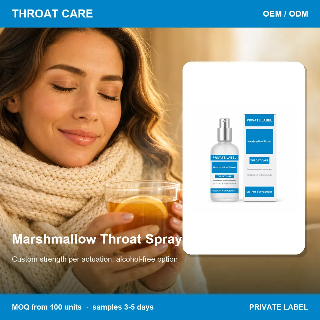 Marshmallow Throat Spray — private-label supplement, lifestyle scene