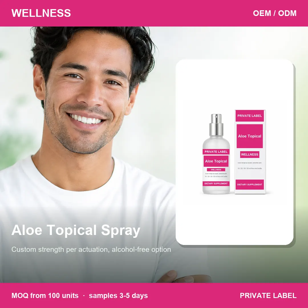 Aloe Topical Spray — private-label supplement, lifestyle scene