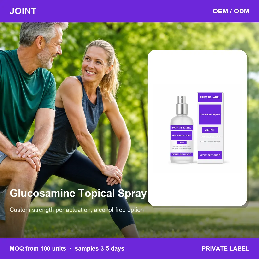 Glucosamine Topical Spray — private-label supplement, lifestyle scene