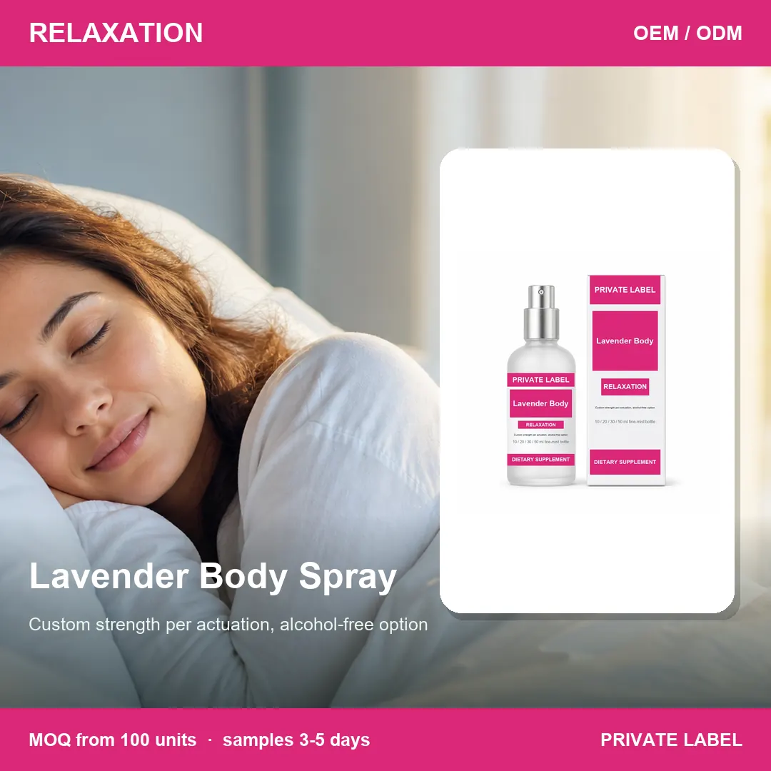 Lavender Body Spray — private-label supplement, lifestyle scene