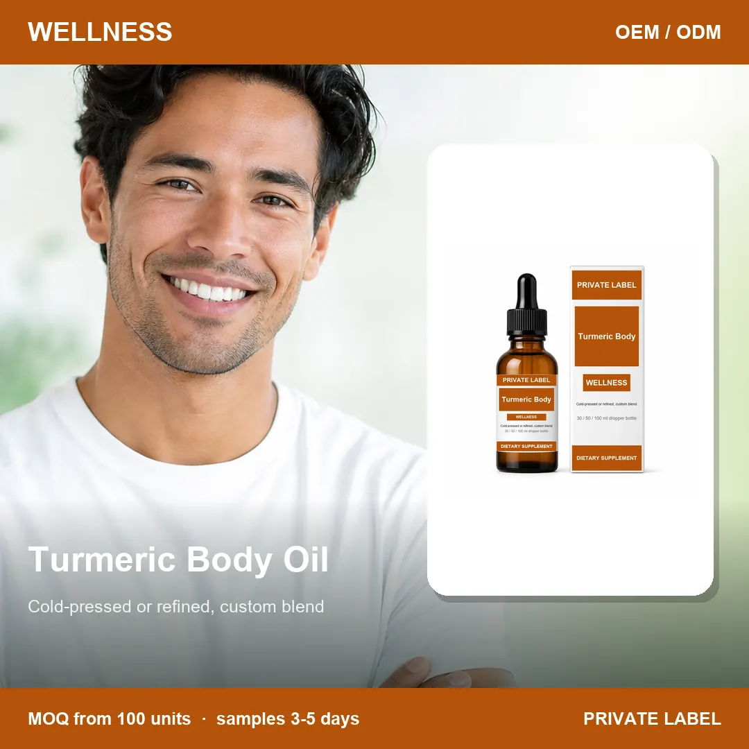 Turmeric Body Oil — private-label supplement, lifestyle scene
