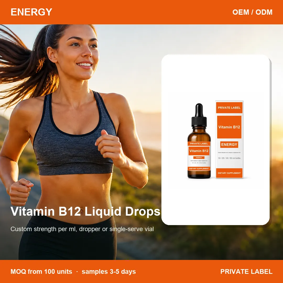 Vitamin B12 Liquid Drops — private-label supplement, lifestyle scene