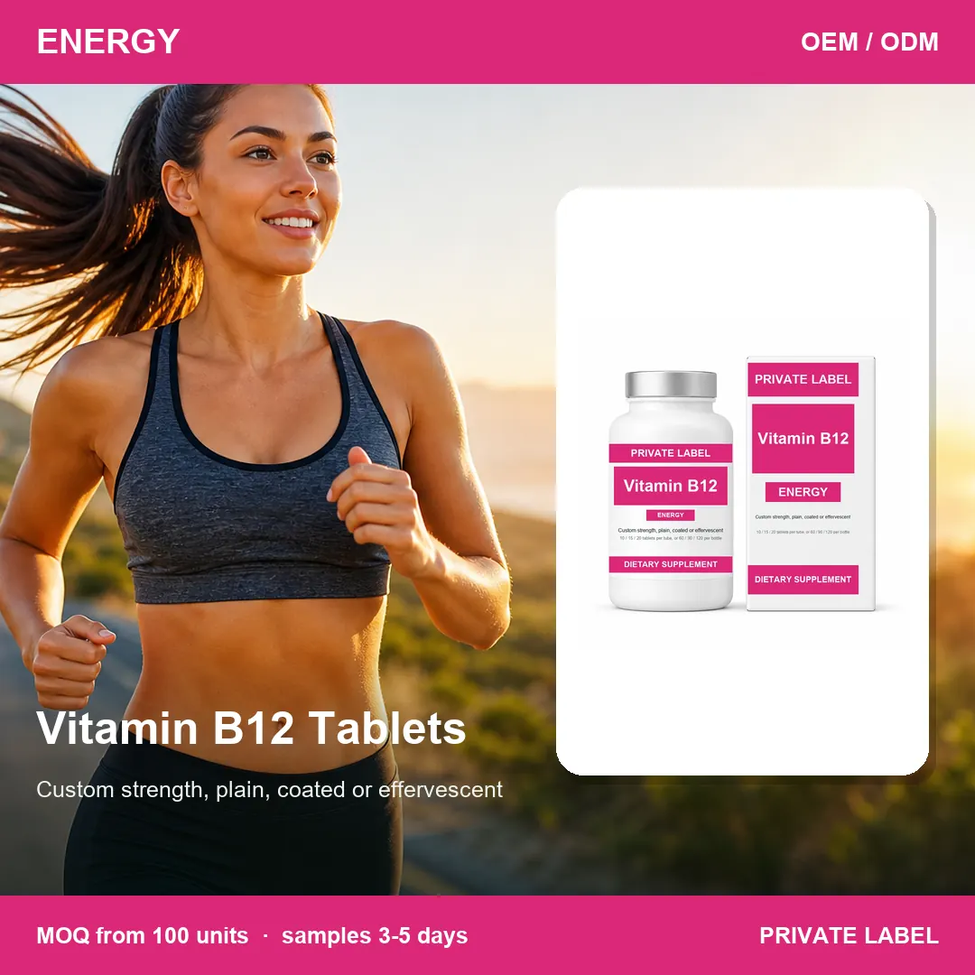 Vitamin B12 Tablets — private-label supplement, lifestyle scene