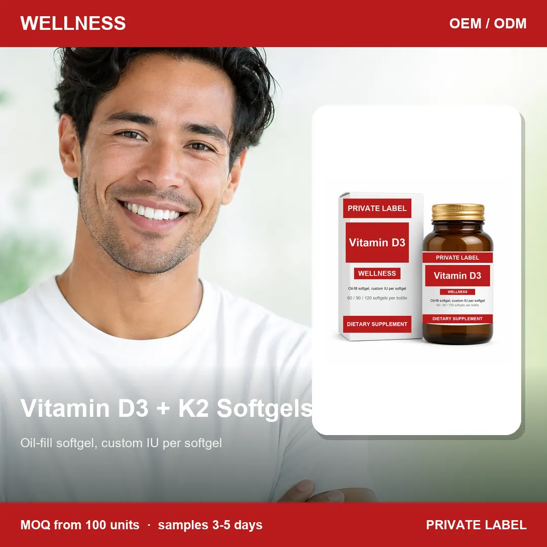 Vitamin D3 + K2 Softgels — private-label supplement, lifestyle scene