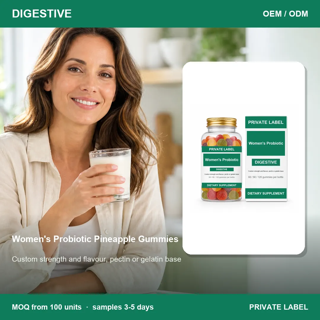 Women's Probiotic Pineapple Gummies — private-label supplement, lifestyle scene