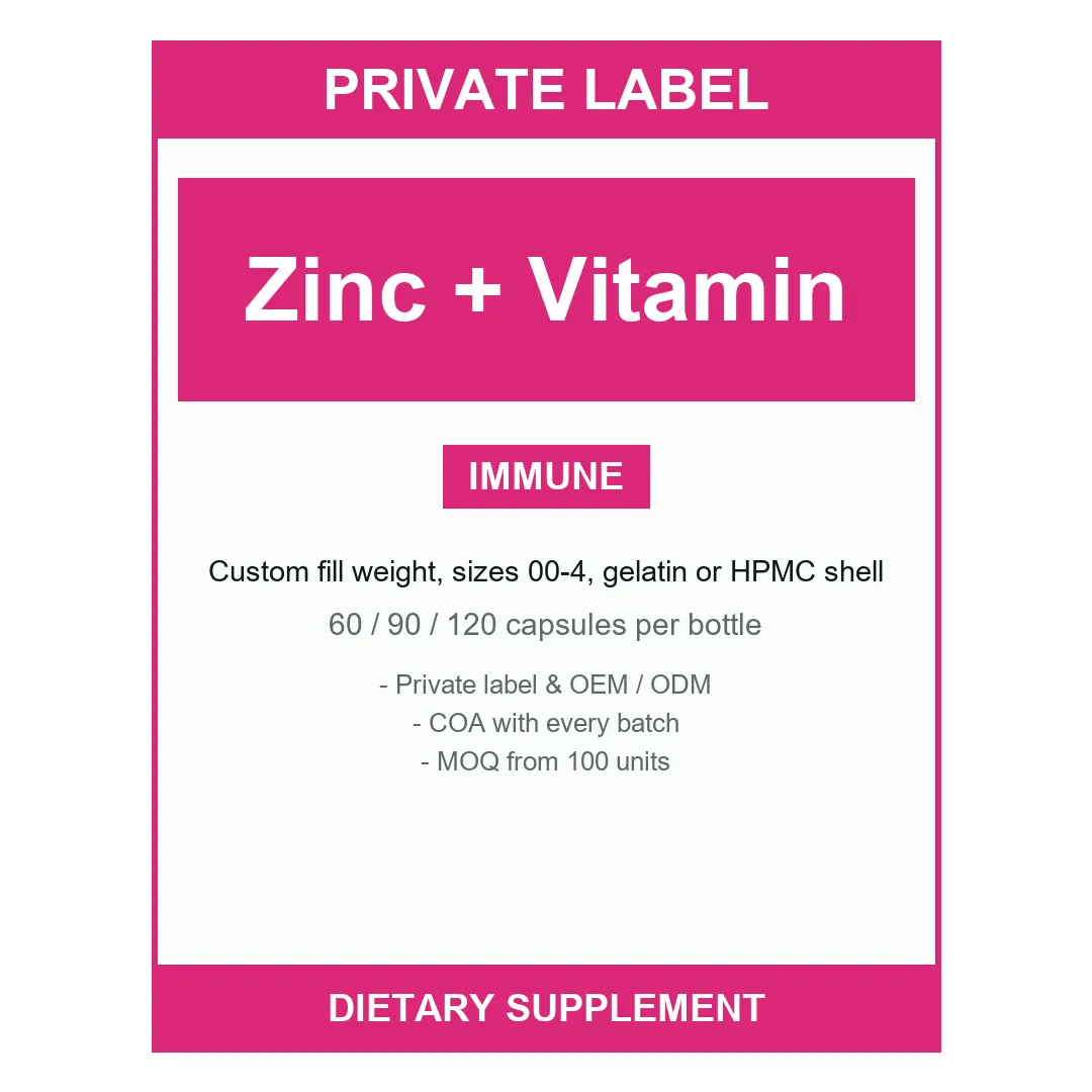 Zinc + Vitamin C Capsules — label design detail